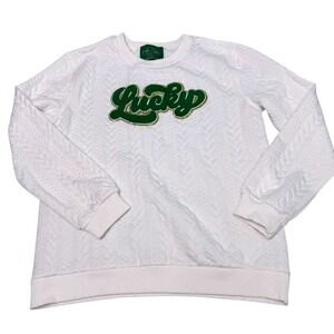 For G and PL White Lucky Chenille Patch Textured Cable Knit Sweatshirt M